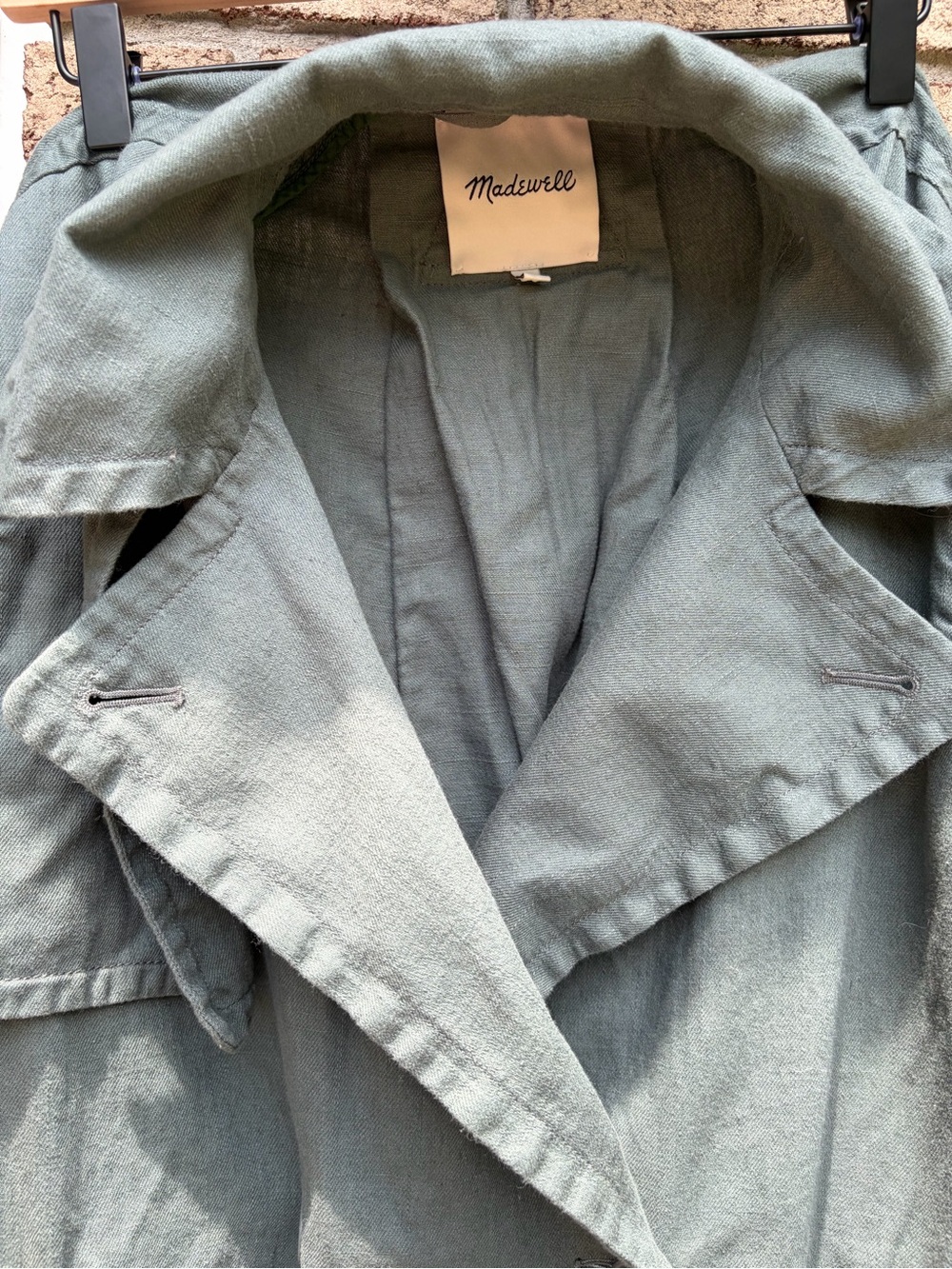 Madewell Linen-Cotton Duster Trench Coat | Sage Green | Hooded - Picture 3 of 4